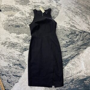 Banana Republic Sheath Dress Womens 0 Petite Black Cotton Round Neck Front Slit